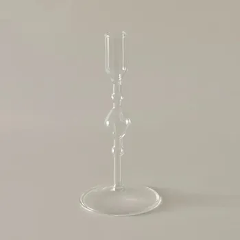 Svícen Skleněný svícen na stůl | stojan na svíčky, dekorace domova - Jasný M