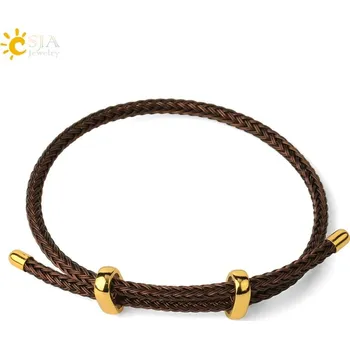 Náramek Pletený náramek s ocelovým lankem | unisex náramek - Hnědý