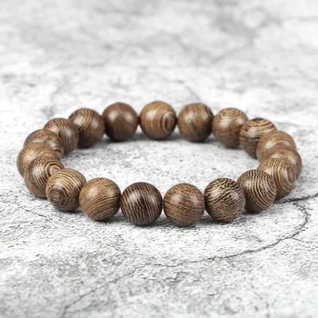Náramek Dřevěný buddha náramek s elastickým provázkem | buddhistické šperky | unisex náramek - 10 mm E