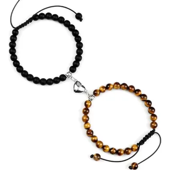 Náramek Párové náramky z přírodních kamenů | náramky pro páry, magnetické náramky - Matné tygří oko