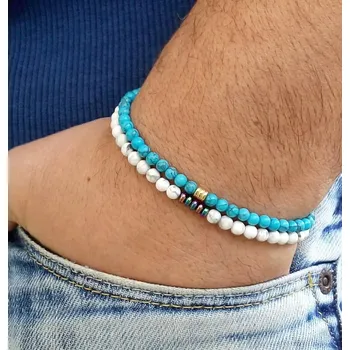 Náramek Minimalistický korálkový náramek z minerálních kamenů | pánský náramek, korálkový doplněk - A-127