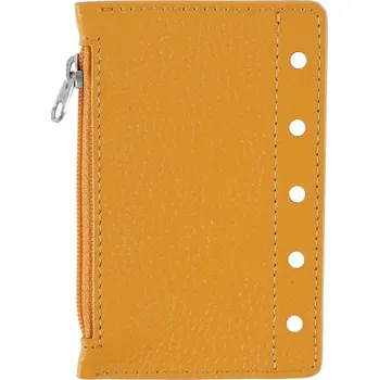 Diář Kožený kroužkový diář s kapsou na zip | diář s kroužkovou vazbou, kožený organizér - Oblázková hořčice
