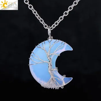 Náhrdelník Měsíční náhrdelník s přírodními kameny | přívěsek náhrdelník | unisex šperk - Opálový řetěz