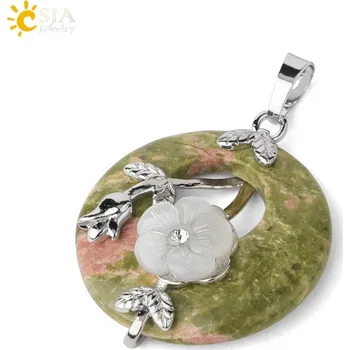 Přívěsek Přívěsek z minerálů s květinovým motivem | přírodní přívěsek, šperk z krystalu - unakit
