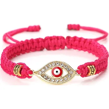 Náramek Pletený náramek s tureckým okem | ochranný náramek, módní doplněk - Růžová červená G