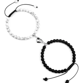 Náramek Párové náramky z přírodních kamenů | náramky pro páry, magnetické náramky - Matte-White