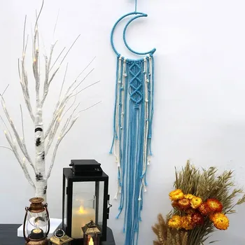 Lapač snů Macramé lapač snů do dětského pokoje | lapač snů | nástěnná dekorace - Světle modrý měsíc
