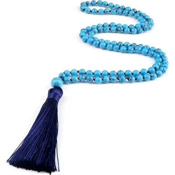 Náhrdelník Mala náhrdelník s přírodním kamenem | buddhistické korále, meditační korále - Modrá borovice