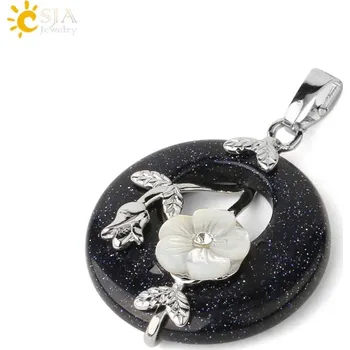 Přívěsek Přívěsek z minerálů s květinovým motivem | přírodní přívěsek, šperk z krystalu - Modrý písek