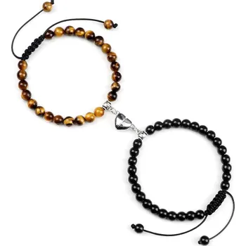 Náramek Párové náramky z přírodních kamenů | náramky pro páry, magnetické náramky - Jasné tygří oko