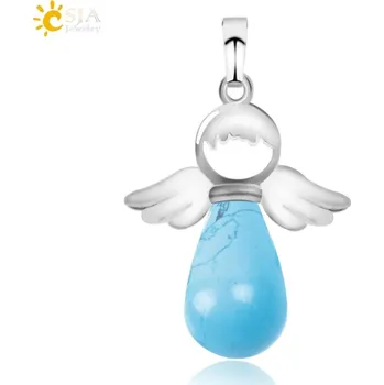 Přívěsek Přívěsek s minerálním andílkem | přívěsek kámen, dámský přívěsek - Modrá tyrkysová