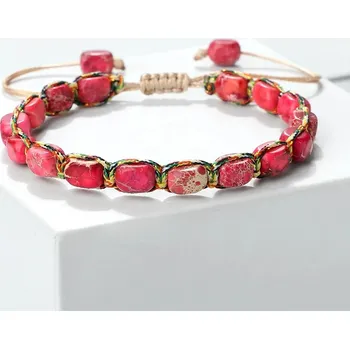 Náramek Přírodní náramek z kamenných korálků | náramek pro ženy | náramek pro muže - Červený