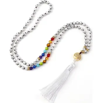 Náhrdelník Náhrdelník s ametystovými korálky, japamala | čakrový náhrdelník, korálkový náhrdelník - Černá čára