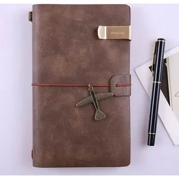 Zápisník Kožený zápisník A6 vintage ruční výroba | zápisník kožený, cestovní diář - s letadly