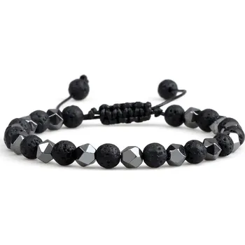 Náramek Unisex náramek s korálky z hematitu | dámský korálkový náramek, náramek z hematitu - 6mm černá láva A