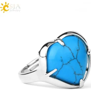 Prsten Nastavitelný prsten s přírodním kamenem | dámský prsten, zásnubní prsten - Modrá tyrkysová