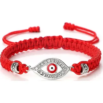 Náramek Pletený náramek s tureckým okem | ochranný náramek, módní doplněk - Červená Stříbrná Barva