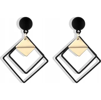 Náušnice Visací Náušnice Geometrické Čtverec zlaté černé Puzetky