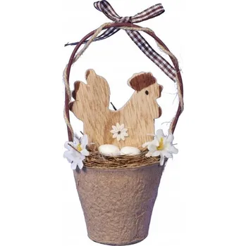 Obraz DŘEVĚNÝ KOHOUT V KOŠÍKU DEKORACE - HOTOVÁ OZDOBA