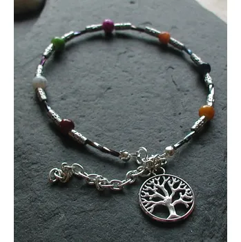 Náramek Korálkový náramek na kotník | letní šperk, plážový náramek - stříbro--S5