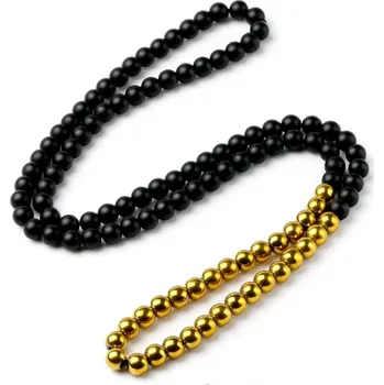 Náhrdelník Korálkový minerální náhrdelník | dlouhý náhrdelník - zlatý hematit