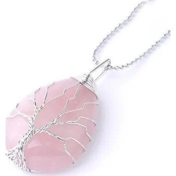 Náhrdelník Minerální náhrdelník se stromem života | přívěsek náhrdelník - Řetízek z růžového křemene B