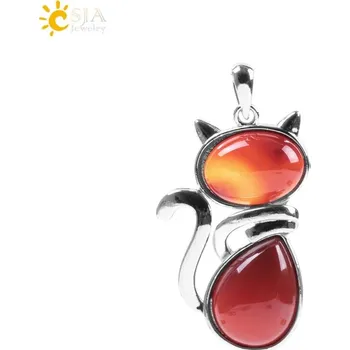 Přívěsek Přírodní přívěsek s motivem kočky | přírodní přívěsek, kočičí šperk - Červený achát