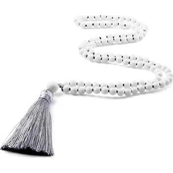 Náhrdelník Mala náhrdelník s přírodním kamenem | buddhistické korále, meditační korále - Světle bílá