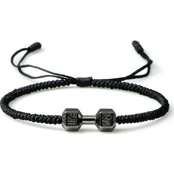 Náramek Provázkový náramek pro štěstí | ručně pletený náramek, ochranný náramek - černé Činky bla