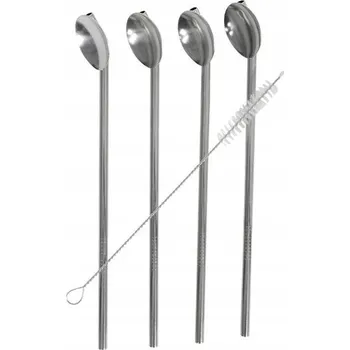BRČKA KOVOVÉ LŽIČKY TRUBIČKY NA PITÍ KÁVY NÁPOJŮ SADA 4 KUSŮ