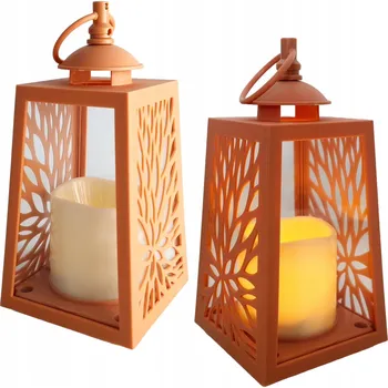 Svíčka LUCERNA LAMPION AŽUROVÝ LED SVÍČKA LOSOSOVÁ NA BATERIE DEKORATIVNÍ