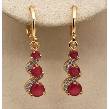 Náušnice Náušnice ve zlaté barvě s barevnými kameny | Dámské šperky s kamínky - červený