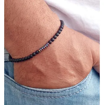 Náramek Minimalistický korálkový náramek z minerálních kamenů | pánský náramek, korálkový doplněk - A-134