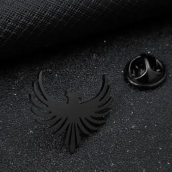 Brož Pánská brož fénix z chirurgické oceli | šperk pro muže - Černý