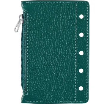 Diář Kožený kroužkový diář s kapsou na zip | diář s kroužkovou vazbou, kožený organizér - Pebbled Deep Teal