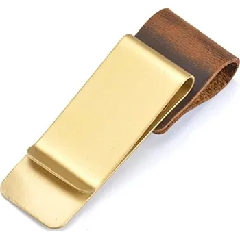 Kožený držák na psací potřeby | kovový klip, kožený diář - Hnědá mosaz