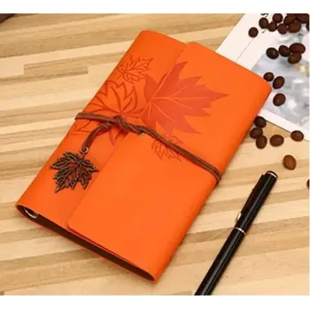 Zápisník Luxusní koženkový vintage zápisník a5 | cestovní deník, školní zápisník s přírodním motivem - pomerančový , A7 145 x 100 mm
