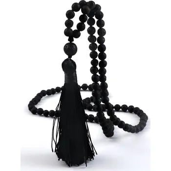 Náhrdelník Japamala korálkový náhrdelník 108 korálků | buddhistický šperk, pánský náhrdelník - Lávový kámen