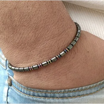 Náramek Minimalistický korálkový náramek z minerálních kamenů | pánský náramek, korálkový doplněk - A-112