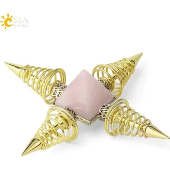 Minerální talisman pro meditaci a energii | přírodní kameny, meditační pyramida - Rose Quartz-Zlato