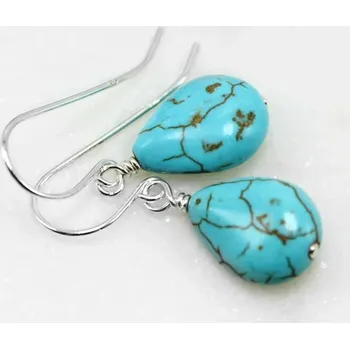 Náušnice Visací náušnice s tyrkysem | visací náušnice, originální šperk - stříbro---A451