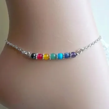 Náramek Korálkový náramek na kotník | letní šperk, plážový náramek - stříbro--A10