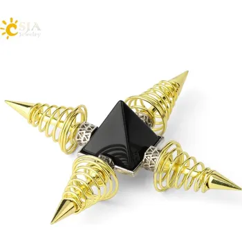 Minerální talisman pro meditaci a energii | přírodní kameny, meditační pyramida - Černý Onyx-Zlato