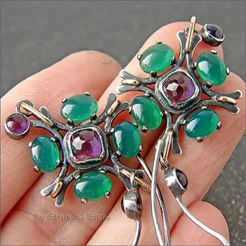 Náušnice Vintage květinové geometrické náušnice v zelené a fialové | Náušnice pro ženy, svatební náušnice