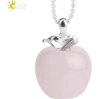 Přívěsek Přívěsek přírodní kámen s motivem jablka | přívěsek šperky - Řetízek z růžového křemene