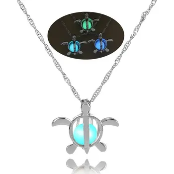 Náhrdelník Svítící náhrdelník s přívěskem | dámský náhrdelník, svítící želva - 21 , Modrý