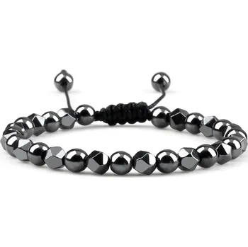 Náramek Unisex náramek s korálky z hematitu | dámský korálkový náramek, náramek z hematitu - 6mm kulatý hematit A