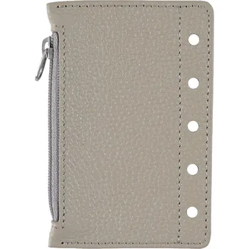 Diář Kožený kroužkový diář s kapsou na zip | diář s kroužkovou vazbou, kožený organizér - Oblázková šedá