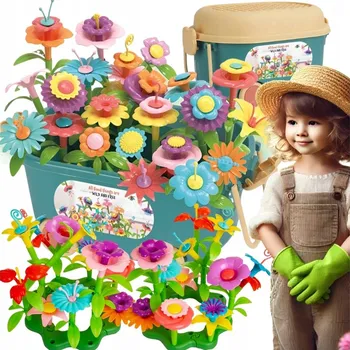 ostatní stavebnice STAVBA KVĚTIN STAVEBNICE VELKÁ KVĚTINOVÁ ZAHRADA 139 BLOKU KUFŘÍK ODRÁŽEDLO