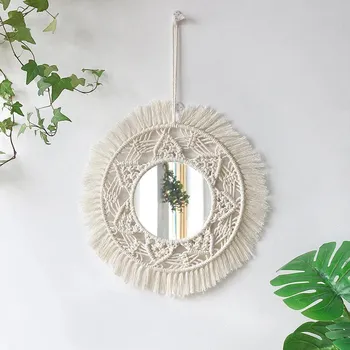 Zrcadlo Macramé nástěnné zrcadlo v boho stylu | závěsné zrcadlo, dekorace na zeď - M0767